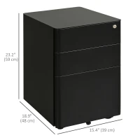 Vinsetto Metal Filing Cabinet 3 Drawer, Mobile Office Cabinet with Wheels for Legal, Letter, A4 File, Black(m-3)