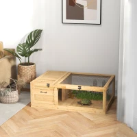 PawHut Wood Tortoise House for Lizards, Geckos, Indoor Outdoor Use, 35.8" x 23.8" x 12.6", Yellow(m-1)