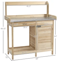 Outsunny Outdoor Potting Bench Table, Garden Work Station with Storage Cabinet, Open Shelf and Steel Tabletop, Natural(m-3)