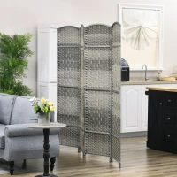 HOMCOM 6 Ft Tall Folding Room Divider, 4 Panel Portable Privacy Screen, Hand-Woven Partition Wall Divider, Mixed Grey(m-8)