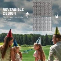 Outsunny Reversible Outdoor Rug Carpet RV Camping Rugs with Carry Bag, 9' x 12', Black & White Clover(m-7)