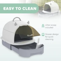 PawHut Covered Cat Litter Box with Lid, Scoop, Deodorizing Bags for Odor Control, Privacy, Easy to Clean, Gray(m-5)