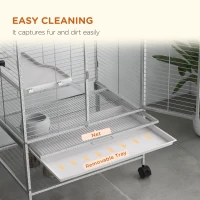 PawHut Rolling Small Animal Cage 34"H Chinchilla Cage for Ferrets, Squirrels w/ Removable Tray, Storage Shelf, Light Grey(m-9)