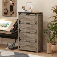 HOMCOM 4 Drawer Filing Cabinet, Farmhouse Office Storage Cabinet with Adjustable Hanging Bars for Letter, A4, Legal Size, Grey(m-10)