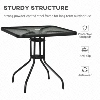 Outsunny Square Patio Dining Table with Umbrella Hole Tempered Glass Top Outdoor Dining Table for Garden Balcony Black(m-6)
