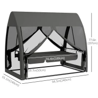 Outsunny 3-Seater Outdoor Swing Chair Chaise Lounger Bed Garden Hammock with Steel Stand, Canopy Netting Walls, Dark Grey(m-3)