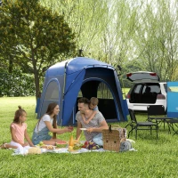 Outsunny Instant Automatic Camping Tent w/ 4 Doors and 4 Windows, Outdoor Easy Pop Up Tent, Portable Backpacking Dome Shelter, 4 Person, Grey(m-8)