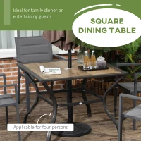 Outsunny 37" Garden Outdoor Dining Table for 4, Square Patio Table with Umbrella Hole, Plastic Board Tabletop for Backyard, Poolside, Mixed Brown(m-4)