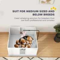 PawHut Whelping Box for Dogs with Retractable Light Stand, Washable Waterproof Pee Pad & Adjustable Door, 39" x 38" x 19"(m-8)