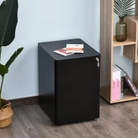 Vinsetto Metal Filing Cabinet 3 Drawer, Mobile Office Cabinet with Wheels for Legal, Letter, A4 File, Black(m-1)