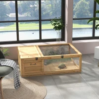 PawHut Wood Tortoise House for Lizards, Geckos, Indoor Outdoor Use, 35.8" x 23.8" x 12.6", Yellow(m-8)