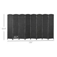 HOMCOM Folding Room Divider Screen 8 Panel 5.6 ' Tall Privacy Screen Freestanding Room Partition for Home Office, Black(m-3)