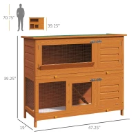 PawHut 2 Tier Elevated Wooden Rabbit Hutch Bunny House Small Animal Cage 47"L x 19"W x 39"H w/ Sliding-Out Tray(m-3)