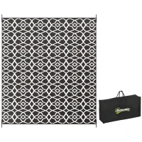 Outsunny Reversible Outdoor Rug Carpet RV Camping Rugs with Carry Bag, 8' x 10', Black & White Clover(m-11)