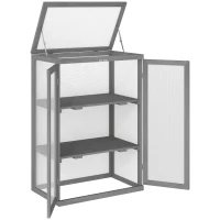 Outsunny Wooden 2 Tier Cold Frame Greenhouse Polycarbonate Plant Grow House Portable Garden, Dark Gray(m-11)