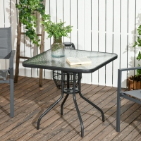 Outsunny Square Patio Dining Table with Umbrella Hole Tempered Glass Top Outdoor Dining Table for Garden Balcony Black