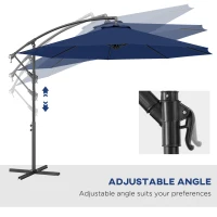 Outsunny 10' Cantilever Tilt Offset Patio Umbrella w/ UV & Water Safe Material & Cross Base (Weight Not Included), Navy Blue(m-5)