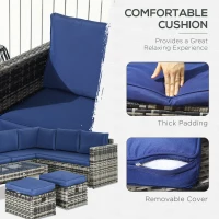 Outsunny 6pcs Garden Furniture Sofa Set, 8-Seater Outdoor Sofa Sectional with 3 Loveseat Wicker Sofa with Cushions(m-4)