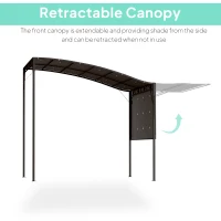 Outsunny 10x8ft Patio Metal Gazebo with Extendable Side Awning, Outdoor Shelter Shade Canopy Deck Awning, Brown(m-4)