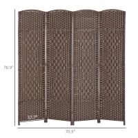 HOMCOM Folding Room Divider Screen 4 Panel 6' Tall Privacy Screen Freestanding Wood Partition for Home Office, Brown(m-3)