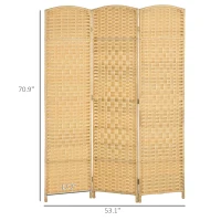 HOMCOM Folding Room Divider Screen 3 Panel 6' Tall Privacy Screen Freestanding Wood Partition for Home Office, Nature Wood(m-3)