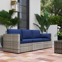 Outsunny 3-Seater Outdoor Sofa with Cushions, PE Rattan Conversation Patio Couch with Pillows for Garden, Poolside, Dark Blue(m-11)