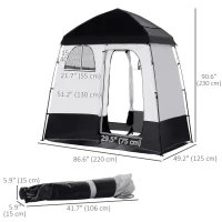 Outsunny Outdoor Portable Pop Up Shower Tent Changing Tent Privacy Enclosure with 2 Rooms, Shower Bag, Floor for Camping, Black(m-4)