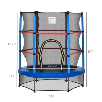 Outsunny 55" Kids Trampoline with Enclosure Net for Indoor/Outdoor, Trampoline for Boys and Girls Age 3-6 Years, Blue(m-3)
