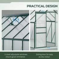 Outsunny 6' x 12' x 6.5' Polycarbonate Greenhouse, Walk-in Green House with Adjustable Roof Vent Galvanized Base Sliding Door Rain Gutter for Outdoor Garden Backyard, Green(m-6)
