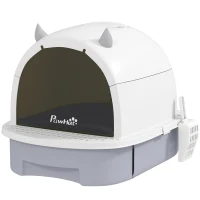 PawHut Covered Cat Litter Box with Lid, Scoop, Deodorizing Bags for Odor Control, Privacy, Easy to Clean, Gray(m-1)