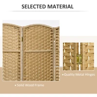 HOMCOM Folding Room Divider Screen 4 Panel 5.6 ' Tall Privacy Screen Freestanding Room Partition for Home Office, Nature Wood(m-6)