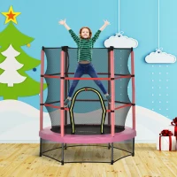 Outsunny 55" Kids Trampoline with Enclosure Net for Indoor/Outdoor, Trampoline for Boys and Girls Age 3-6 Years, Pink(m-1)