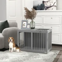 PawHut 31.5" Dog Crate Furniture with Double Doors, for Medium Dogs, Grey(m-1)