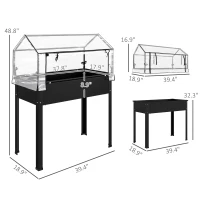 Outsunny Elevated Garden Box with Greenhouse Cover, Raised Garden Bed with Legs and Drainage Hole for Vegetables, Black(m-3)