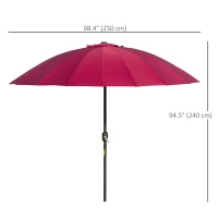Outsunny 8ft Shanghai Garden Parasol Umbrella with Crank & Tilt, Adjustable Outdoor Sun Shade, Wine Red(m-3)