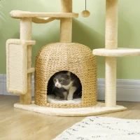 PawHut 44" Cat Tree Tower with Scratching Posts, Cat Condo, Hammock, Bed, Platforms, Toy Balls for Indoor Cats(m-9)