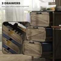 HOMCOM 3 Drawer Filing Cabinet, Farmhouse Office Storage Cabinet with Adjustable Hanging Bars for Letter, A4, Legal Size, Grey(m-5)