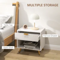 HOMCOM Nightstand with Fluted Panel, Bedside Table with Drawer and Open Compartment, Modern Night Table for Bedroom, White(m-5)