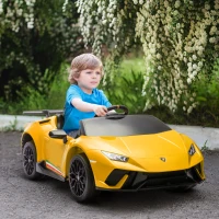 Qaba 12V Lamborghini Huracan Licensed Kids Electric Car with Remote Control, Spring Suspension, Transport Wheels, Yellow(m-8)