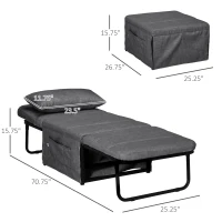 HOMCOM Folding Sofa Bed, 4-in-1 Multi-Function Sleeper Chair Bed Ottoman with Adjustable Backrest, Pillow, Side Pocket for Home Office, Bedroom, Living Room, Charcoal Gray(m-3)