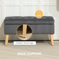 HOMCOM Storage Ottoman with Lid, Velvet Upholstered Storage Bench with Wood Legs for Living Room, Charcoal Grey(m-6)