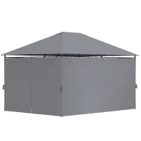 Outsunny 13'x 10' Soft-top Steel Patio Gazebo Canopy Party Tent with 6 Removable Curtains and Drainage Holes, Grey(m-2)