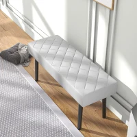 HOMCOM End of Bed Ottoman Bench, 39.4" Faux Leather Upholstered Entryway Bench with Metal Legs and Padded Seat, Gray(m-8)