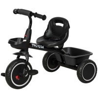 Qaba Tricycle for Toddlers Age 2-5 with Adjustable Seat, Storage Baskets, Black