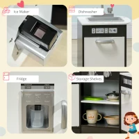 Qaba Play Kitchen Set for Kids w/ Apron and Chef Hat, Ice Maker Brown(m-6)