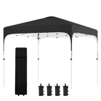 Outsunny 10' x 10' Pop Up Canopy Tent with Sand Bags, UPF 50+ Instant Sun Shelter, Tents for Parties, Height Adjustable, with Wheeled Carry Bag, for Outdoor, Garden, Black(m-11)