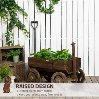 Outsunny Wooden Raised Garden Bed, Flower Cart w/ Wheels, Planters for Outdoor Plants, Backyard, Patio, Deck, Garden Decor(m-5)
