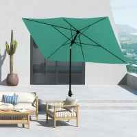 Outsunny 6.5' x 10' Rectangular Market Umbrella, Patio Outdoor Table Umbrella with Crank and Push Button Tilt, Teal(m-9)
