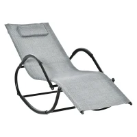Outsunny Zero Gravity Rocking Lounge Chair, Patio Rocker w/ Removable Pillow, Recliner Seat for Indoor & Outdoor, Breathable Texteline, Grey(m-2)