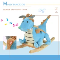 Qaba Kids Plush Ride-On Rocking Horse Toy Dinosaur Ride Rocking Chair with Realistic Sounds for18-36 Months, Blue(m-7)